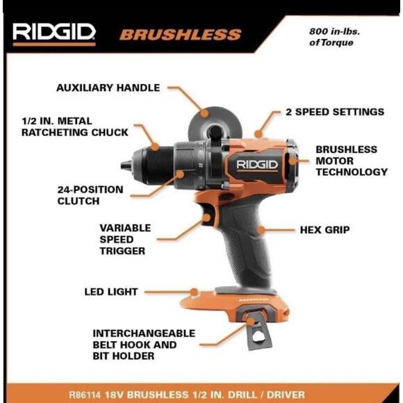 RIDGID 18V Brushless Cordless 1/2 in Drill/Driver Kit with 2.0Ah, R86115K - Picture 3 of 5